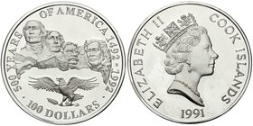 Ausländische Münzen und Medaillen
Cookinseln
Britisch, seit 1773
100 Dollars (5 Unzen Silber) 1991 auf 500 J. Entdeckung Amerikas. Weißkopfseeadler...