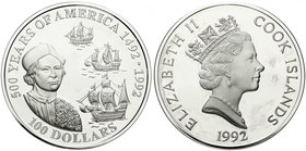 Ausländische Münzen und Medaillen
Cookinseln
Britisch, seit 1773
100 Dollars (5 Unzen Silber) 1992. 500 Jahre Amerika, Kolumbus und seine Flotte. I...