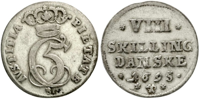 Ausländische Münzen und Medaillen
Dänemark
Christian V., 1670-1699
8 Skilling...