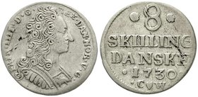 Ausländische Münzen und Medaillen
Dänemark
Frederik IV., 1699-1730
8 Skilling 1730 Kopenhagen. sehr schön, kl. Schrötlingsfehler