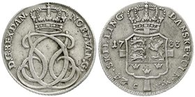 Ausländische Münzen und Medaillen
Dänemark
Christian VI., 1730-1746
24 Skilling 1733 CW, Kopenhagen. sehr schön/vorzüglich, Zainende