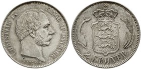 Ausländische Münzen und Medaillen
Dänemark
Christian IX., 1863-1906
2 Kroner 1875. vorzüglich