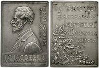 Ausländische Münzen und Medaillen
Dänemark
Christian IX., 1863-1906
Rechteckige Silberplakette 1896 auf Carl Iacobson und die Einführung des bayris...