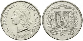Ausländische Münzen und Medaillen
Dominikanische Republik
seit 1844
Peso 1939. Auflage nur 15000 Ex.
gutes vorzüglich