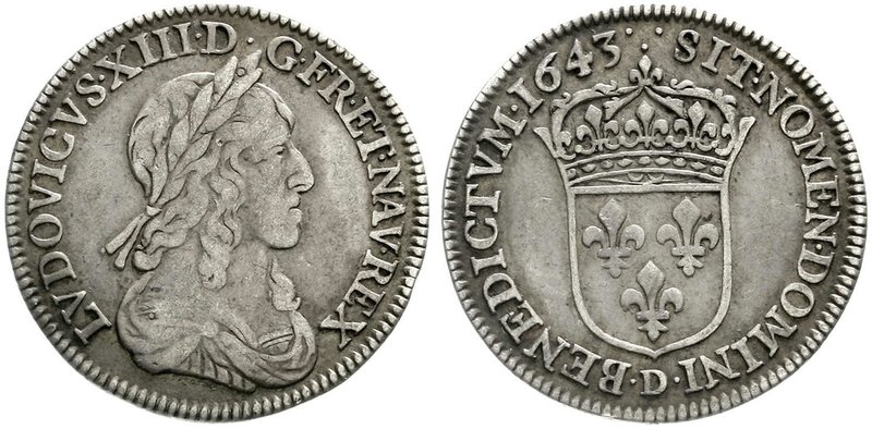 Ausländische Münzen und Medaillen
Frankreich
Ludwig XIII., 1610-1643
1/4 Ecu ...