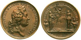 Ausländische Münzen und Medaillen
Frankreich
Ludwig XIV., 1643-1715
Bronzemedaille 1683 v. Mauger. 41,5 mm, 30,1 g.
vorzüglich, winz. Kratzer