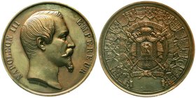 Ausländische Münzen und Medaillen
Frankreich
Napoleon III., 1852-1870
Bronzemedaille 1855 v. Barre, a.d. Industrieausstellung in Paris. 61 mm, 110,...