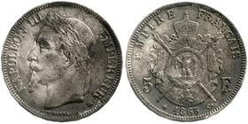 Ausländische Münzen und Medaillen
Frankreich
Napoleon III., 1852-1870
5 Francs 1865 BB, Strassburg. sehr schön, fleckige Patina, selten