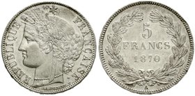 Ausländische Münzen und Medaillen
Frankreich
Dritte Republik, 1870-1940
5 Francs 1870 A. vorzüglich/Stempelglanz