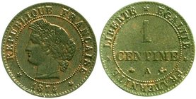 Ausländische Münzen und Medaillen
Frankreich
Dritte Republik, 1870-1940
1 Centime 1874 A. vorzüglich, seltenes Jahr