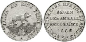 Altdeutsche Münzen und Medaillen
Anhalt-Bernburg
Alexander Carl, 1834-1863
Ausbeutetaler 1846 A. sehr schön/vorzüglich