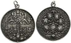 Altdeutsche Münzen und Medaillen
Augsburg-Stadt
Silberne Ratsmedaille 1626 v. D. Stadler. In von Arabesken umgebenen Ovalschildern die Wappen der be...
