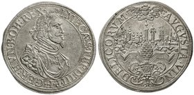 Altdeutsche Münzen und Medaillen
Augsburg-Stadt
Reichstaler 1641, mit Titel Ferdinands III./Stadtansicht.
fast vorzüglich, winz. Kratzer