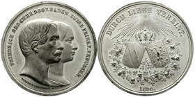 Altdeutsche Münzen und Medaillen
Baden
Friedrich I., 1852-1907
Zwei einseitige Zinn-Abschläge der Medaille 1856 von Sebald und Drentwett, auf die V...