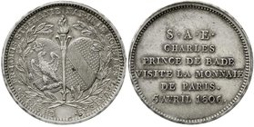 Altdeutsche Münzen und Medaillen
Baden-Durlach
Karl Friedrich, 1738-1806
(2 Francs) Silberprägung 1806, Paris. Auf die Verbindung Badens mit dem fr...