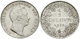 Altdeutsche Münzen und Medaillen
Baden-Durlach
Leopold, 1830-1852
1/2 Gulden 1845. Kleiner Kopf.
gutes vorzüglich