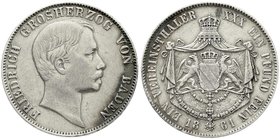 Altdeutsche Münzen und Medaillen
Baden-Durlach
Friedrich I., 1852-1907
Vereinstaler 1861. sehr schön
