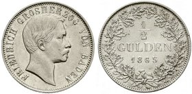 Altdeutsche Münzen und Medaillen
Baden-Durlach
Friedrich I., 1852-1907
1/2 Gulden 1865. gutes vorzüglich, kl. Kratzer