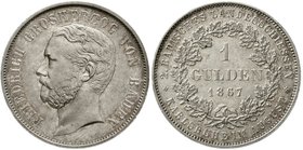 Altdeutsche Münzen und Medaillen
Baden-Durlach
Friedrich I., 1852-1907
Gulden 1867, Zweites Badisches Landesschießen.
vorzüglich