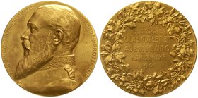 Altdeutsche Münzen und Medaillen
Baden-Durlach
Friedrich I., 1852-1907
Vergoldete Bronzemedaille 1901. Deutsche Glasmalerei-Ausstellung in Karlsruh...