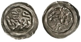 Altdeutsche Münzen und Medaillen
Bamberg
Bistum, Heinrich von Schmiedefeld, 1242-1258
Pfennig o.J. Löwe l. im Sternkreis/Adler.
sehr schön