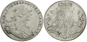 Altdeutsche Münzen und Medaillen
Bayern
Maximilian III. Joseph, 1745-1777
Wappentaler 1759. fast sehr schön, justiert