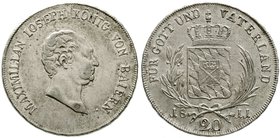 Altdeutsche Münzen und Medaillen
Bayern
Maximilian IV. (I.) Joseph, 1799-1806-1825
20 Konventionskreuzer 1811. sehr schön/vorzüglich