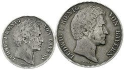Altdeutsche Münzen und Medaillen
Bayern
Ludwig I., 1825-1848
2 Stück: Gulden 1846 und 1/2 Gulden 1838. beide fast sehr schön