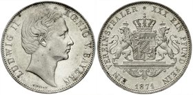 Altdeutsche Münzen und Medaillen
Bayern
Ludwig II., 1864-1886
Vereinstaler 1871. C. Voigt.
gutes vorzüglich, winz. Randfehler