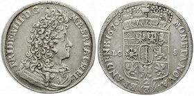 Altdeutsche Münzen und Medaillen
Brandenburg-Preußen
Friedrich III., 1688-1701
2/3 Taler 1690 LC-S Berlin. Jahreszahl geändert aus 1689, Wertzahl i...