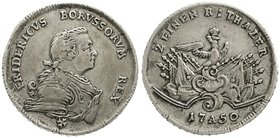 Altdeutsche Münzen und Medaillen
Brandenburg-Preußen
Friedrich II., 1740-1786
1/2 Taler 1750 A, Berlin. Im Armabschnitt kein Buchstabe.
sehr schön...