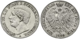 Altdeutsche Münzen und Medaillen
Schwarzburg-Sondershausen
Günther Friedrich Karl II., 1835-1880
Vereinstaler 1859 A. sehr schön, Randfehler