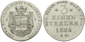 Altdeutsche Münzen und Medaillen
Waldeck
Georg Heinrich, 1813-1845
1/3 Taler 1824 FW. gutes sehr schön, kl. Schrötlingsfehler