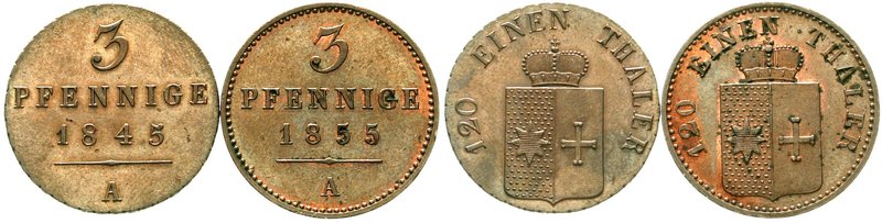 Altdeutsche Münzen und Medaillen
Waldeck
Lots
2 Stück: 3 Pfennig Kupfer 1845 ...