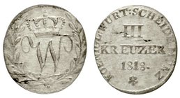 Altdeutsche Münzen und Medaillen
Württemberg
Wilhelm I., 1816-1864
3 Kreuzer 1818. Var. mit KOENIGL.
sehr schön/vorzüglich, Schrötlingsfehler