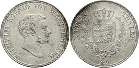 Altdeutsche Münzen und Medaillen
Württemberg
Wilhelm I., 1816-1864
Kronentaler 1825 W. fast vorzüglich, kl. Randfehler, scharf gereinigt