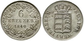 Altdeutsche Münzen und Medaillen
Württemberg
Wilhelm I., 1816-1864
6 Kreuzer 1840. prägefrisch, kl. Kratzer