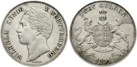Altdeutsche Münzen und Medaillen
Württemberg
Wilhelm I., 1816-1864
Doppelgulden 1851. sehr schön