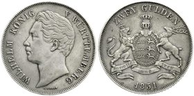 Altdeutsche Münzen und Medaillen
Württemberg
Wilhelm I., 1816-1864
Doppelgulden 1851. sehr schön