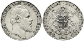 Altdeutsche Münzen und Medaillen
Württemberg
Karl, 1864-1891
Vereinstaler 1866. sehr schön, kl. Randfehler