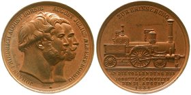Medaillen
Eisenbahn
Bronzemedaille 1858 v. Kullrich, zur Erinnerung a.d. Fertigstellung der 1000. Lokomotive durch die Brüder Borsig. Brb. der Brüde...