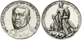 Medaillen
Erster Weltkrieg
Silbermedaille 1915 v. Hoppe u. Lauer, Nürnberg, auf Generaloberst Remus von Woyrsch. Brb. halbl./ nackter Krieger steht ...