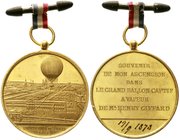 Medaillen
Luftfahrt und Raumfahrt
Tragb. vergoldete Bronzemedaille 1878 von Trotin am Band mit Splint. Panorama von Paris, darüber Ballon des Henry ...