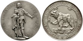 Medaillen
Schützenmedaillen, Schweiz, Bern
Silbermedaille 1897 a.d. Kantonalschützenfest in Bern. 45 mm, 39,59 g.
vorzüglich, mattiert, winz. Randf...