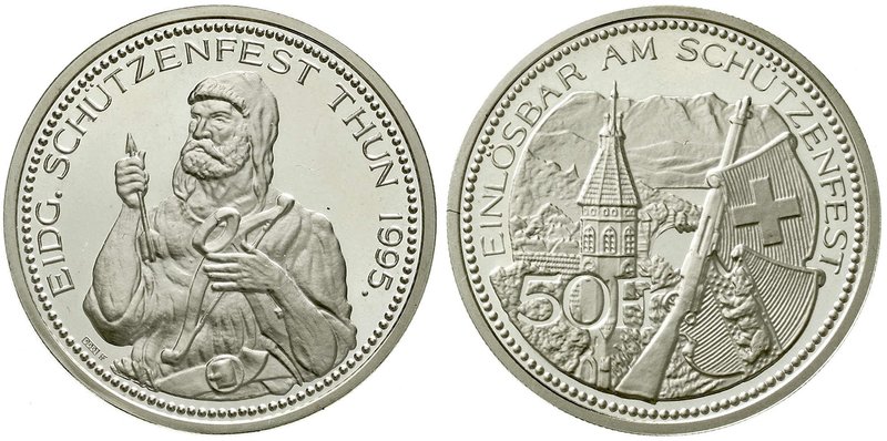 Medaillen
Schützenmedaillen, Schweiz, Bern
50 Franken Schützentaler 1995, Thun...