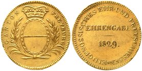 Medaillen
Schützenmedaillen, Schweiz, Fribourg
Vergoldete Weismetallmedaille 1829. Ehrengabe z. Eidgenössischem Ehr-und Freyschiessen. 40 mm, 30,45 ...