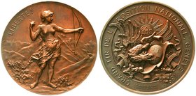 Medaillen
Schützenmedaillen, Schweiz, Genf
Bronzemedaille 1896 Tir de l`Exposition Nationale Geneve. 47 mm, 46,8 g.
vorzüglich
