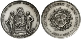Medaillen
Schützenmedaillen, Schweiz, St. Gallen
Silbermedaille 1891 a.d. Kantonalschützenfest in Ebnat-Kappel. 45 mm, 38,67 g.
fast Stempelglanz