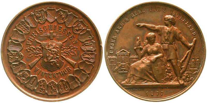 Medaillen
Schützenmedaillen, Schweiz, Zürich
Bronzemedaille 1877 a.d. Freischi...