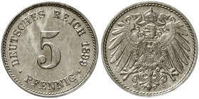 Reichskleinmünzen
5 Pfennig großer Adler
Kupfer/Nickel 1890-1915
1899 J. Polierte Platte, sehr selten
